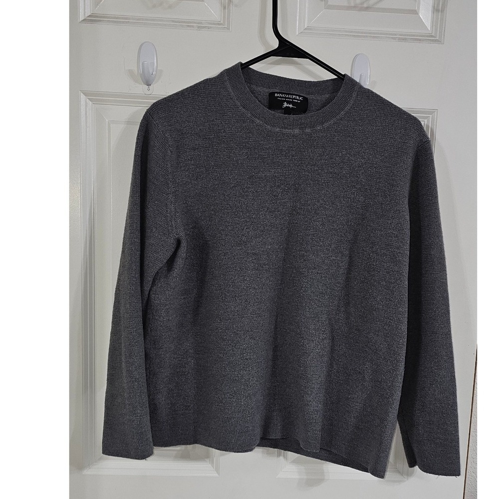 Banana Republic Italian Merino Wool Sweater XL Gray Crew Neck Zegna Baruffa Knit